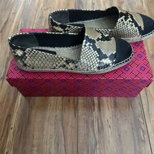 Tory Burch Color Block Flat Snake-Print Espadrilles Size 6.5 Excellent